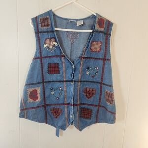 Vintage Fall Plaid Patchwork Casual Vest Size 18-20
